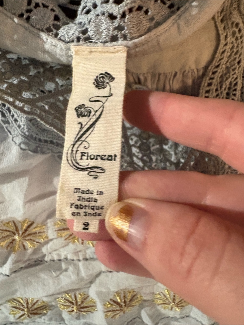 Anthropologie Floreat pale gray gold embroidered layer top blouse size 2 - Picture 3 of 4